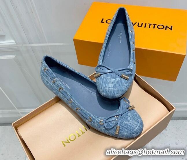 Stylish Louis Vuitton Monogram Denim Ballerinas with Bow Light Blue 0407127