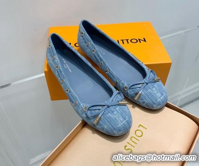 Stylish Louis Vuitton Monogram Denim Ballerinas with Bow Light Blue 0407127