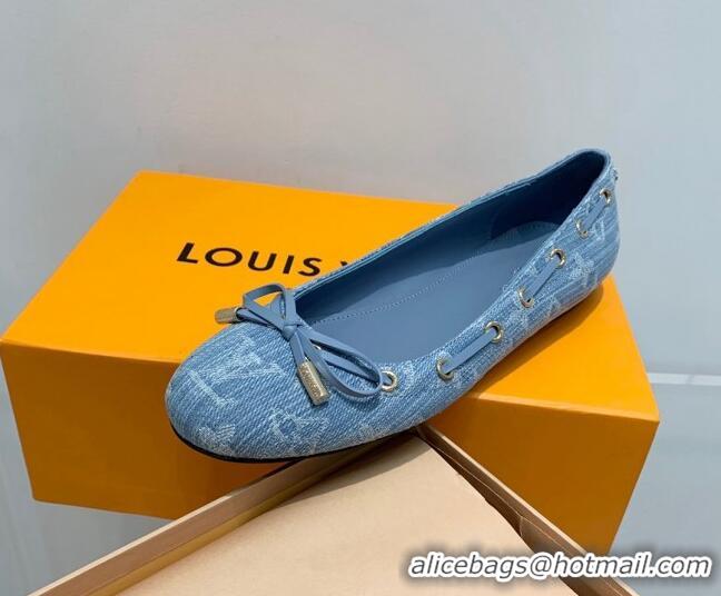 Stylish Louis Vuitton Monogram Denim Ballerinas with Bow Light Blue 0407127