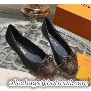 Classic Hot Louis Vuitton Popi Flat Ballerinas in Black Leather and Monogram Canvas 0407129