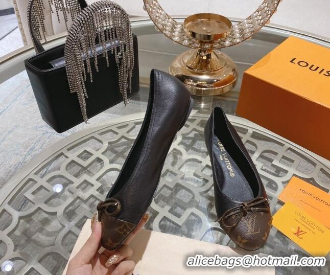 Classic Hot Louis Vuitton Popi Flat Ballerinas in Black Leather and Monogram Canvas 0407129