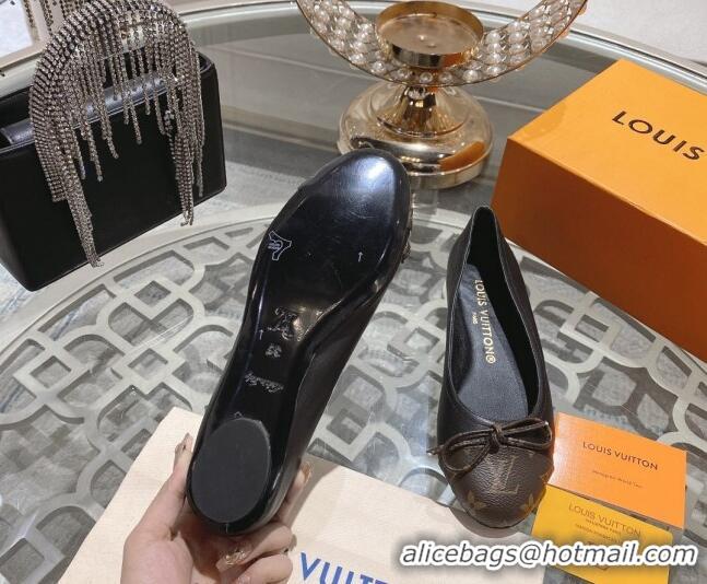 Classic Hot Louis Vuitton Popi Flat Ballerinas in Black Leather and Monogram Canvas 0407129