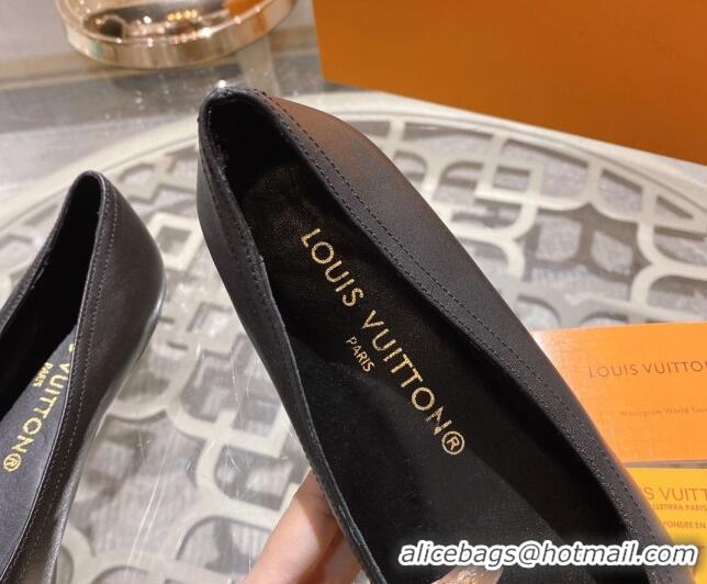 Classic Hot Louis Vuitton Popi Flat Ballerinas in Black Leather and Monogram Canvas 0407129