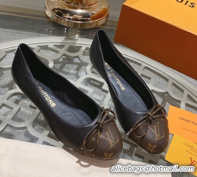 Classic Hot Louis Vuitton Popi Flat Ballerinas in Black Leather and Monogram Canvas 0407129