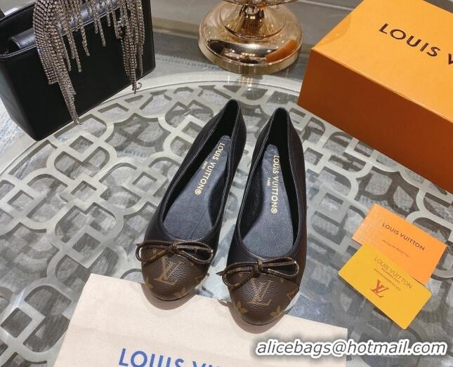 Classic Hot Louis Vuitton Popi Flat Ballerinas in Black Leather and Monogram Canvas 0407129