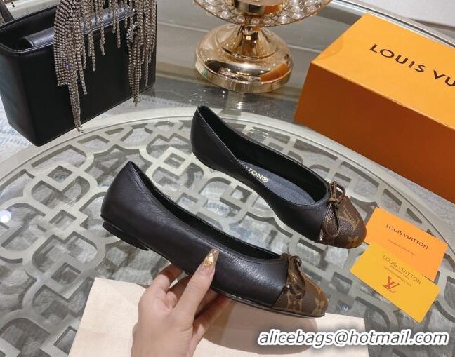 Classic Hot Louis Vuitton Popi Flat Ballerinas in Black Leather and Monogram Canvas 0407129