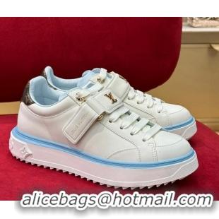 Stylish Louis Vuitton Time Out Sneakers with LV Velcro Strap Light Blue 0407130