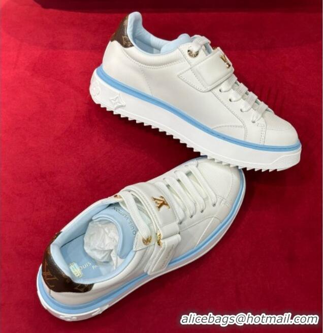 Stylish Louis Vuitton Time Out Sneakers with LV Velcro Strap Light Blue 0407130