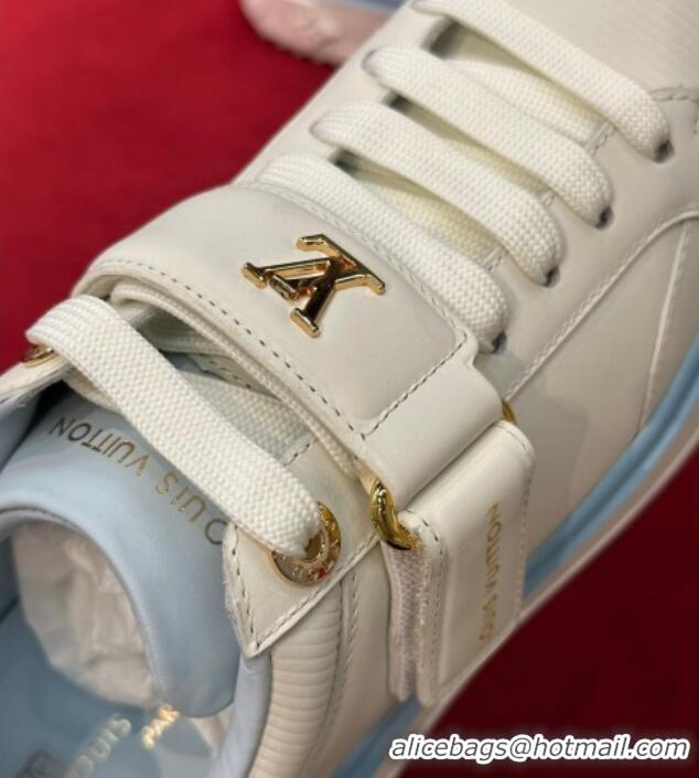 Stylish Louis Vuitton Time Out Sneakers with LV Velcro Strap Light Blue 0407130