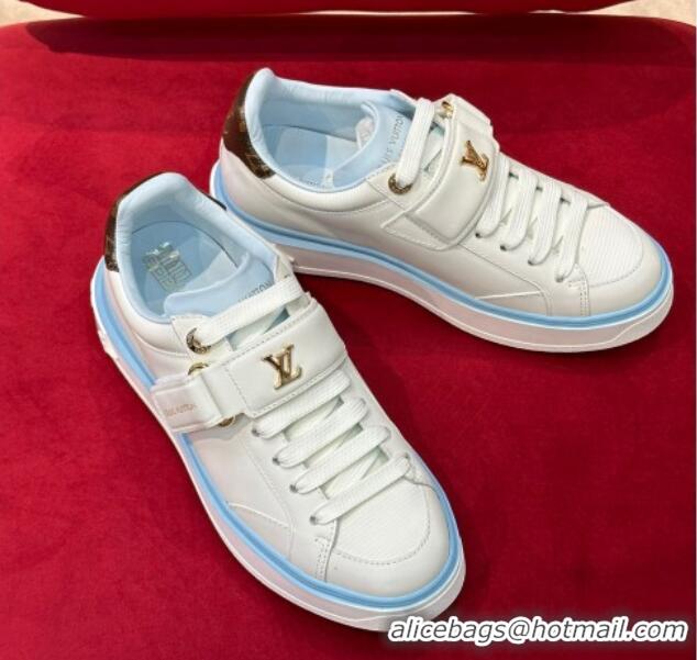 Stylish Louis Vuitton Time Out Sneakers with LV Velcro Strap Light Blue 0407130