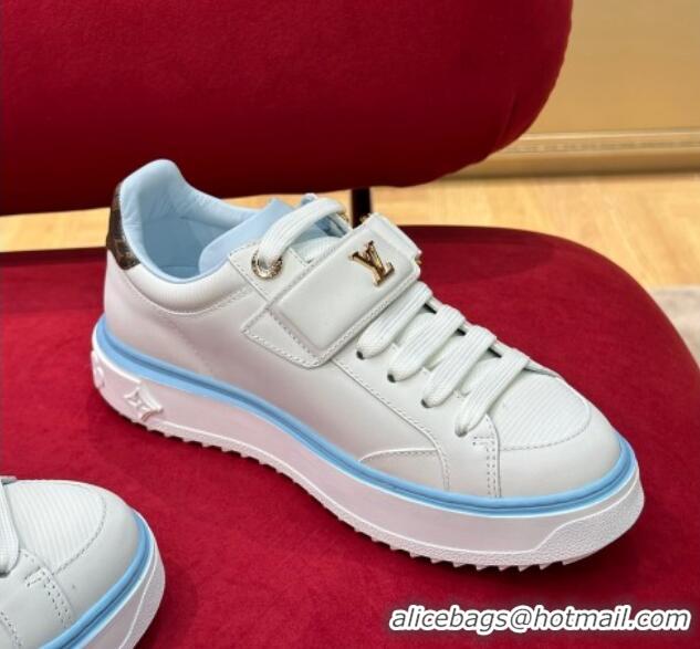 Stylish Louis Vuitton Time Out Sneakers with LV Velcro Strap Light Blue 0407130