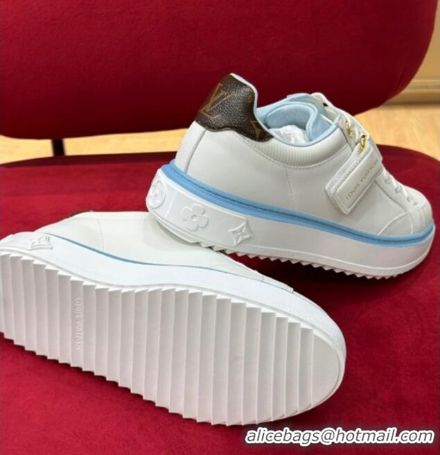 Stylish Louis Vuitton Time Out Sneakers with LV Velcro Strap Light Blue 0407130