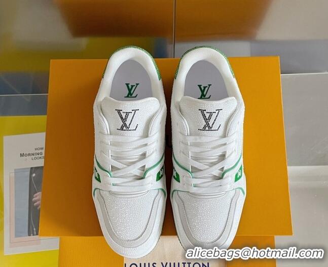 Grade Louis Vuitton LV Trainer Sneakers with Allover Crystals White/Green 0407132