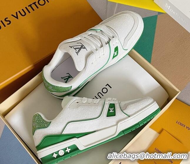 Grade Louis Vuitton LV Trainer Sneakers with Allover Crystals White/Green 0407132