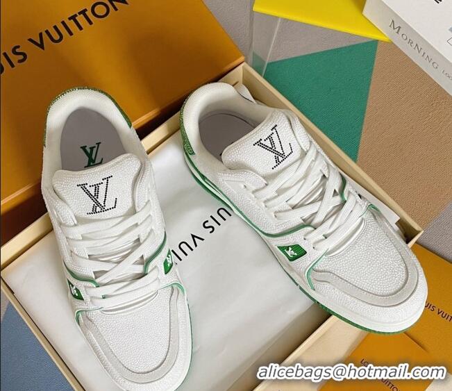 Grade Louis Vuitton LV Trainer Sneakers with Allover Crystals White/Green 0407132