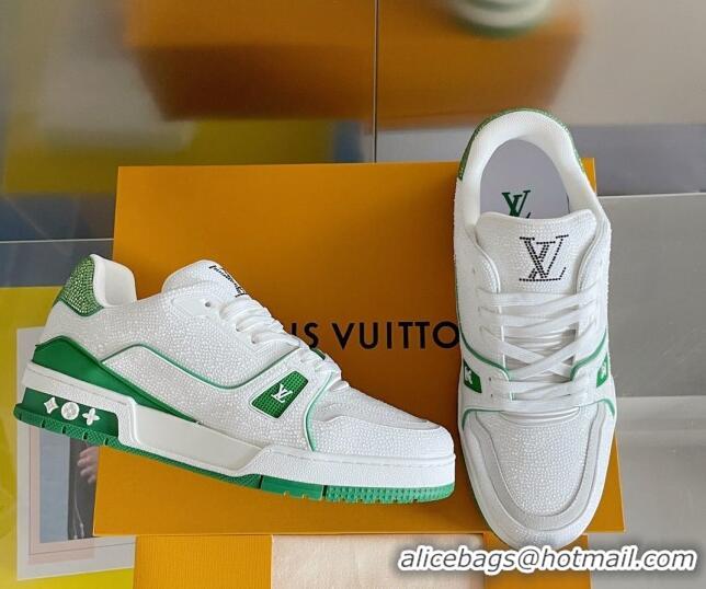 Grade Louis Vuitton LV Trainer Sneakers with Allover Crystals White/Green 0407132