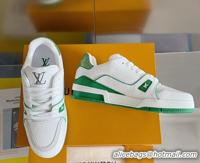 Grade Louis Vuitton LV Trainer Sneakers with Allover Crystals White/Green 0407132