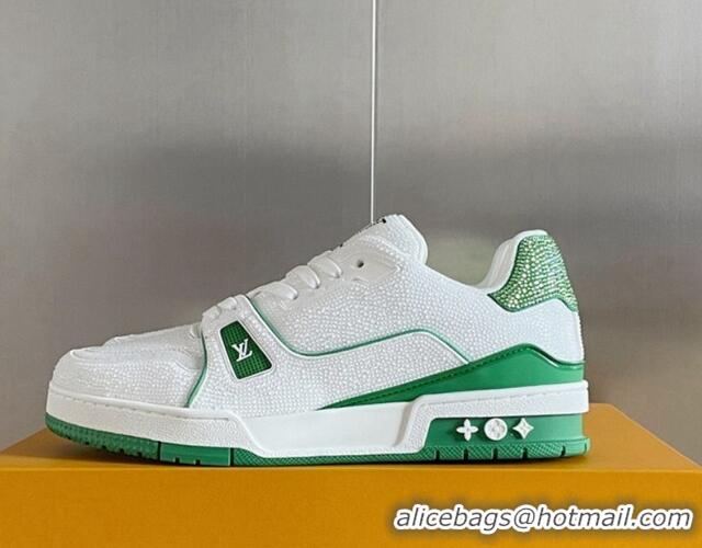 Grade Louis Vuitton LV Trainer Sneakers with Allover Crystals White/Green 0407132