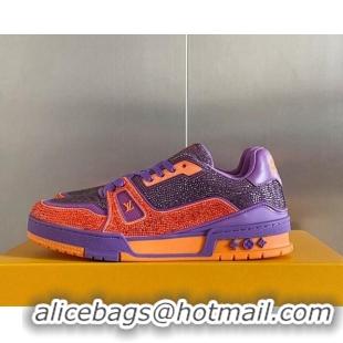 Good Quality Louis Vuitton LV Trainer Sneakers with Allover Crystals Purple/Orange 407133