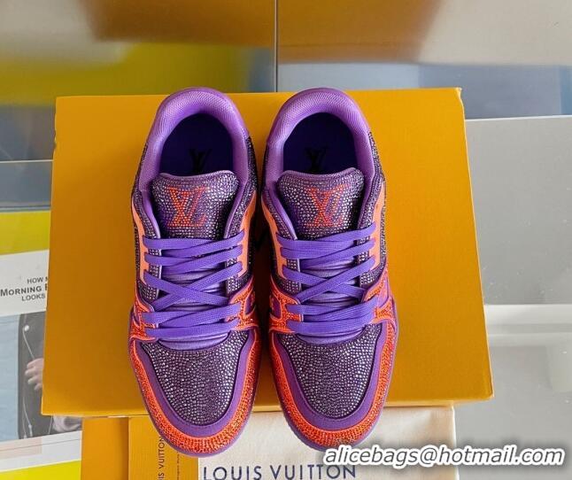 Good Quality Louis Vuitton LV Trainer Sneakers with Allover Crystals Purple/Orange 407133