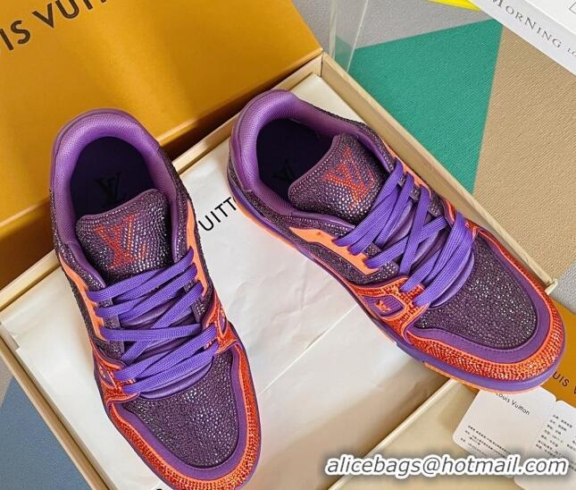 Good Quality Louis Vuitton LV Trainer Sneakers with Allover Crystals Purple/Orange 407133