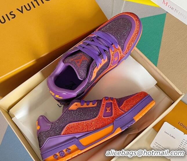 Good Quality Louis Vuitton LV Trainer Sneakers with Allover Crystals Purple/Orange 407133