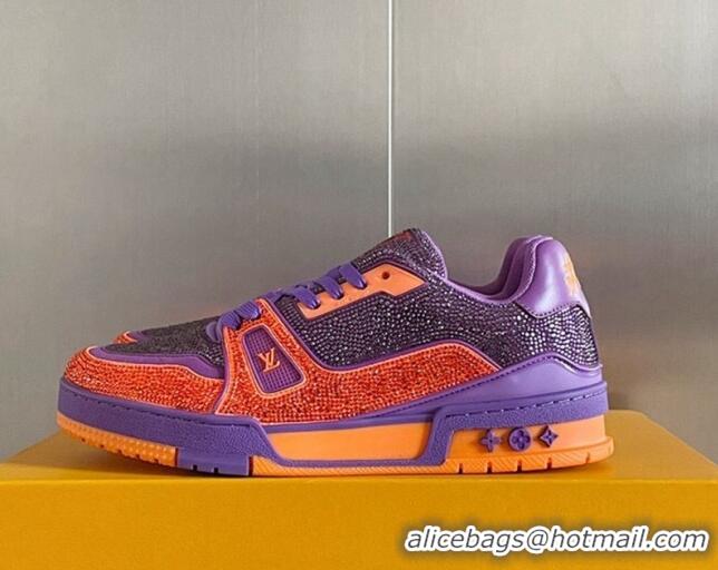 Good Quality Louis Vuitton LV Trainer Sneakers with Allover Crystals Purple/Orange 407133