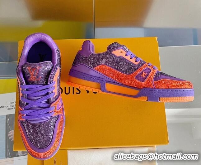 Good Quality Louis Vuitton LV Trainer Sneakers with Allover Crystals Purple/Orange 407133