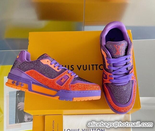 Good Quality Louis Vuitton LV Trainer Sneakers with Allover Crystals Purple/Orange 407133