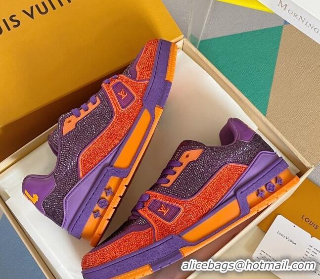 Good Quality Louis Vuitton LV Trainer Sneakers with Allover Crystals Purple/Orange 407133