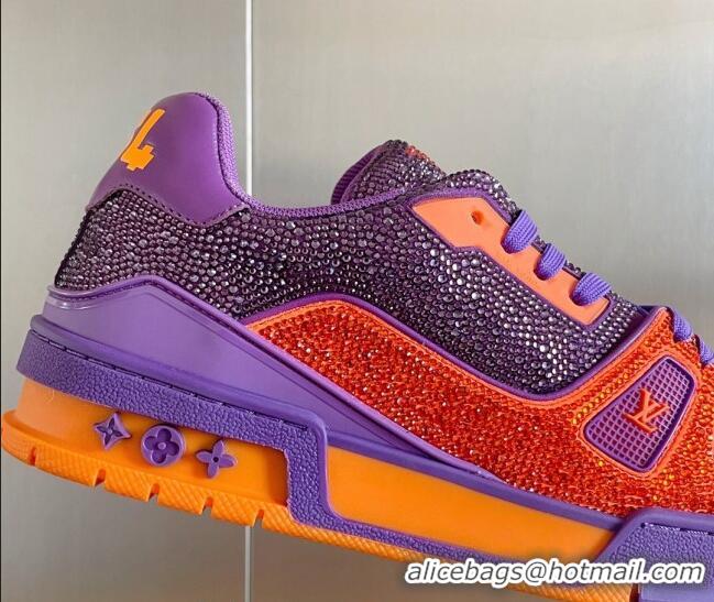 Good Quality Louis Vuitton LV Trainer Sneakers with Allover Crystals Purple/Orange 407133