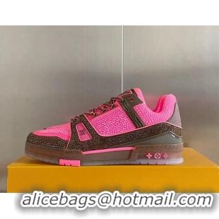 Purchase Louis Vuitton LV Trainer Sneakers with Allover Crystals Pink/Brown 407134