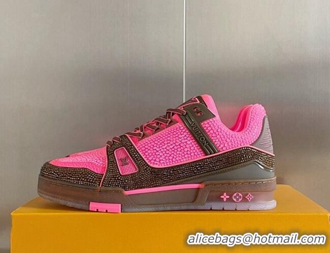 Purchase Louis Vuitton LV Trainer Sneakers with Allover Crystals Pink/Brown 407134