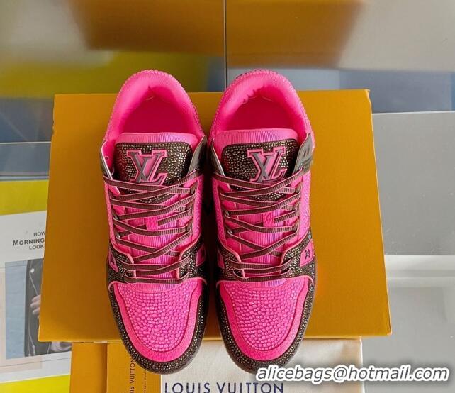 Purchase Louis Vuitton LV Trainer Sneakers with Allover Crystals Pink/Brown 407134