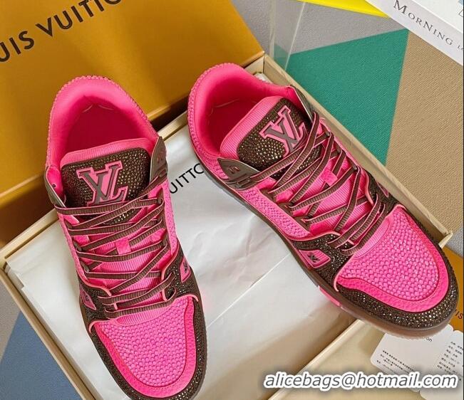 Purchase Louis Vuitton LV Trainer Sneakers with Allover Crystals Pink/Brown 407134