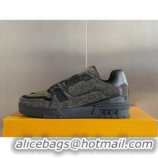 Best Grade Louis Vuitton LV Trainer Sneakers with Allover Crystals Black/Multicolor 0412003