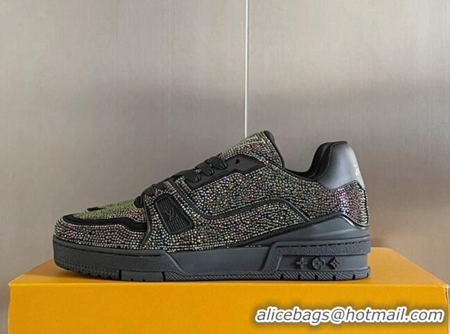 Best Grade Louis Vuitton LV Trainer Sneakers with Allover Crystals Black/Multicolor 0412003