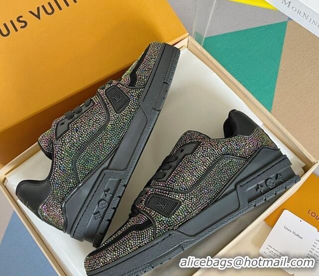 Best Grade Louis Vuitton LV Trainer Sneakers with Allover Crystals Black/Multicolor 0412003