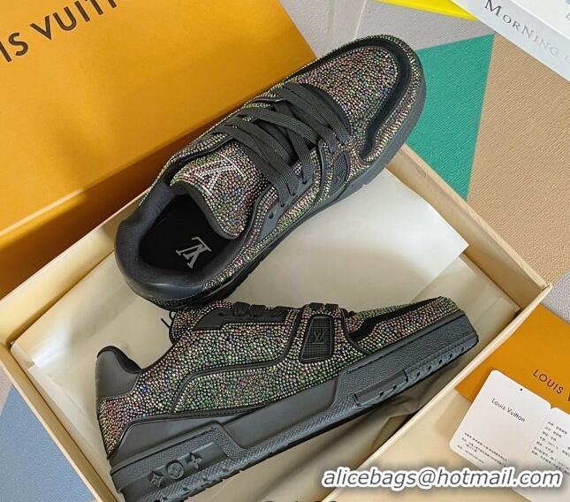 Best Grade Louis Vuitton LV Trainer Sneakers with Allover Crystals Black/Multicolor 0412003