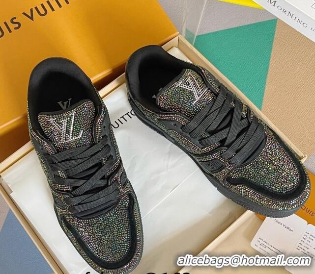 Best Grade Louis Vuitton LV Trainer Sneakers with Allover Crystals Black/Multicolor 0412003