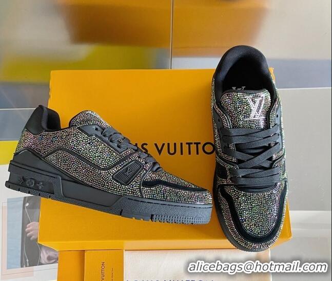 Best Grade Louis Vuitton LV Trainer Sneakers with Allover Crystals Black/Multicolor 0412003