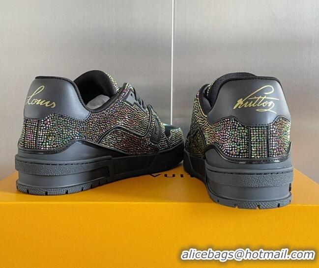 Best Grade Louis Vuitton LV Trainer Sneakers with Allover Crystals Black/Multicolor 0412003