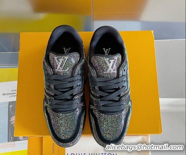 Best Grade Louis Vuitton LV Trainer Sneakers with Allover Crystals Black/Multicolor 0412003