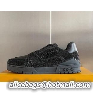 Classic Hot Louis Vuitton LV Trainer Sneakers with Allover Crystals All Black 0412004