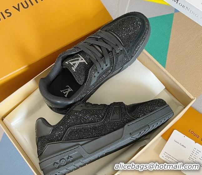 Classic Hot Louis Vuitton LV Trainer Sneakers with Allover Crystals All Black 0412004