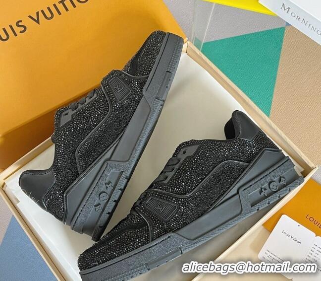 Classic Hot Louis Vuitton LV Trainer Sneakers with Allover Crystals All Black 0412004