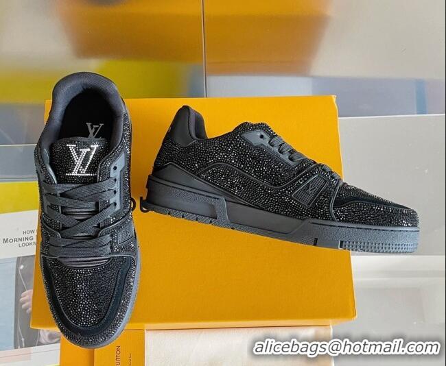 Classic Hot Louis Vuitton LV Trainer Sneakers with Allover Crystals All Black 0412004