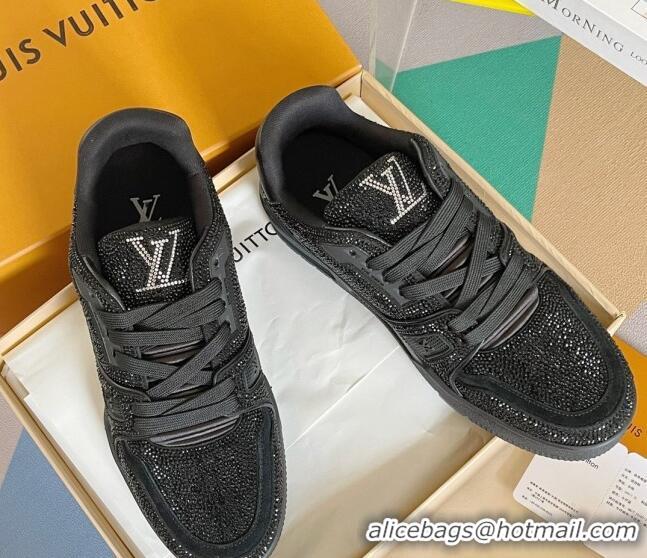 Classic Hot Louis Vuitton LV Trainer Sneakers with Allover Crystals All Black 0412004