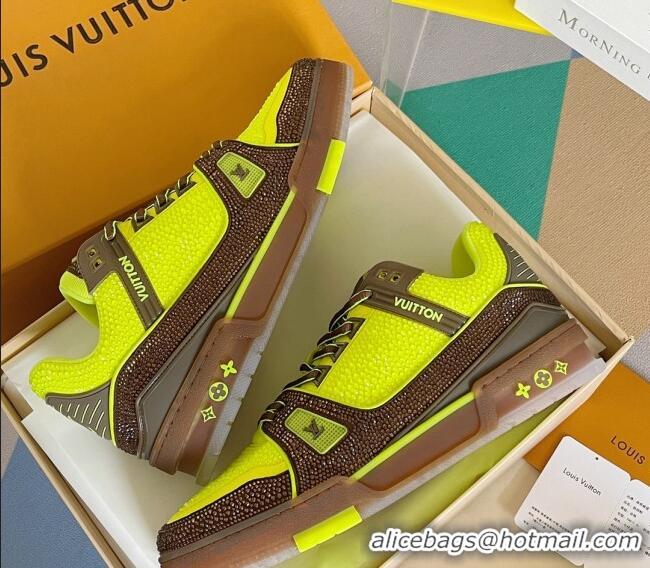 Unique Style Louis Vuitton LV Trainer Sneakers with Allover Crystals Yellow/Brown 0412007