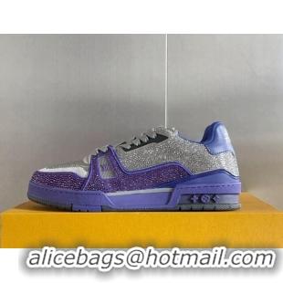 Pretty Style Louis Vuitton LV Trainer Sneakers with Allover Crystals Silver/Purple 412009